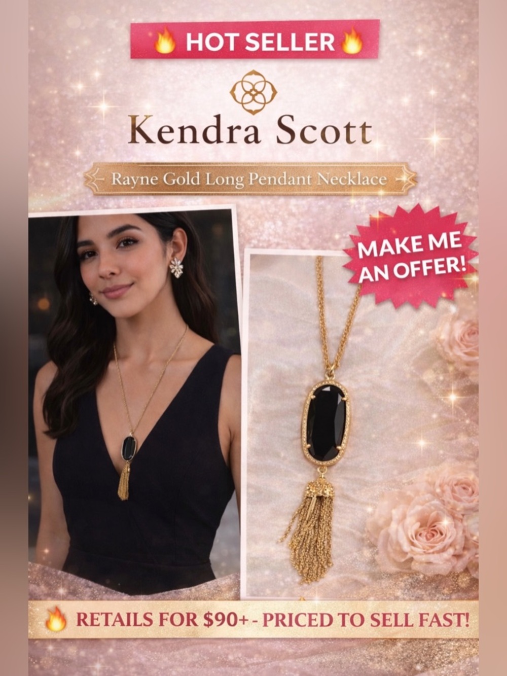 🚨✨Kendra Scott Rayne Gold long pendant necklace. No tarnish.✨✨